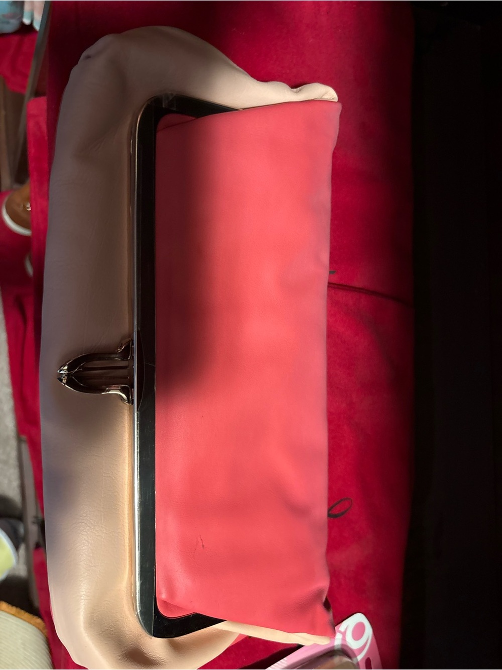 Christian Louboutin Two-Tone Pink and Cream Leather Clutch